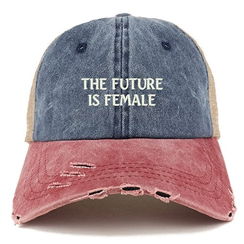 Trendy Apparel Shop The Future is Female Embroidered Frayed Bill Trucker Mesh Back Cap