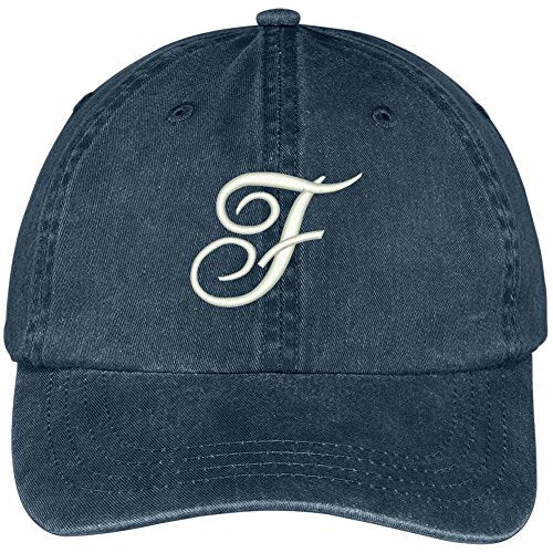 Trendy Apparel Shop Letter F Script Monogram Font Embroidered Washed Cotton Cap