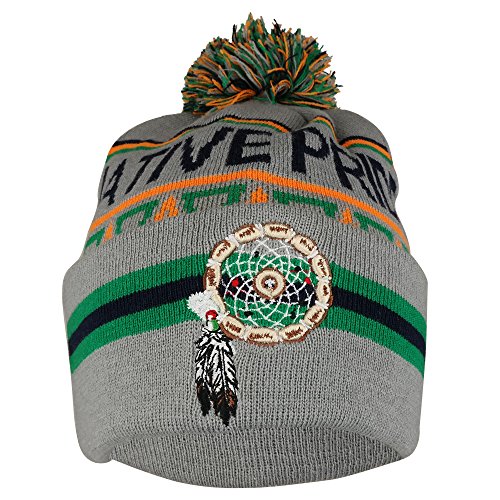 Trendy Apparel Shop Native Pride Print Dream Catcher Embroidered Pom Pom Long Beanie