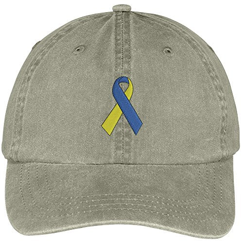 Trendy Apparel Shop Down Syndrome Ribbon Embroidered Soft Crown 100% Brushed Cotton Cap