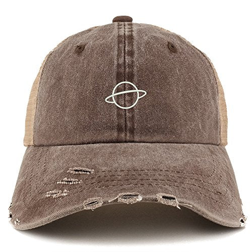 Trendy Apparel Shop Planet Embroidered Frayed Bill Trucker Mesh Back Cap