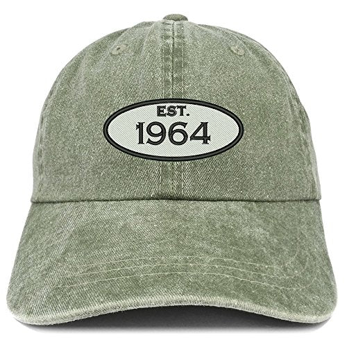 Trendy Apparel Shop Established 1964 Embroidered 57th Birthday Gift Pigment Dyed Washed Cotton Cap