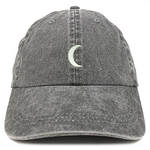 Trendy Apparel Shop Crescent Moon Embroidered Washed Cotton Adjustable Cap