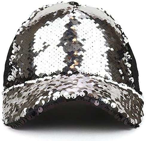 Trendy Apparel Shop Women's Ponytails Reversible Sequins Mesh Back Trucker Cap