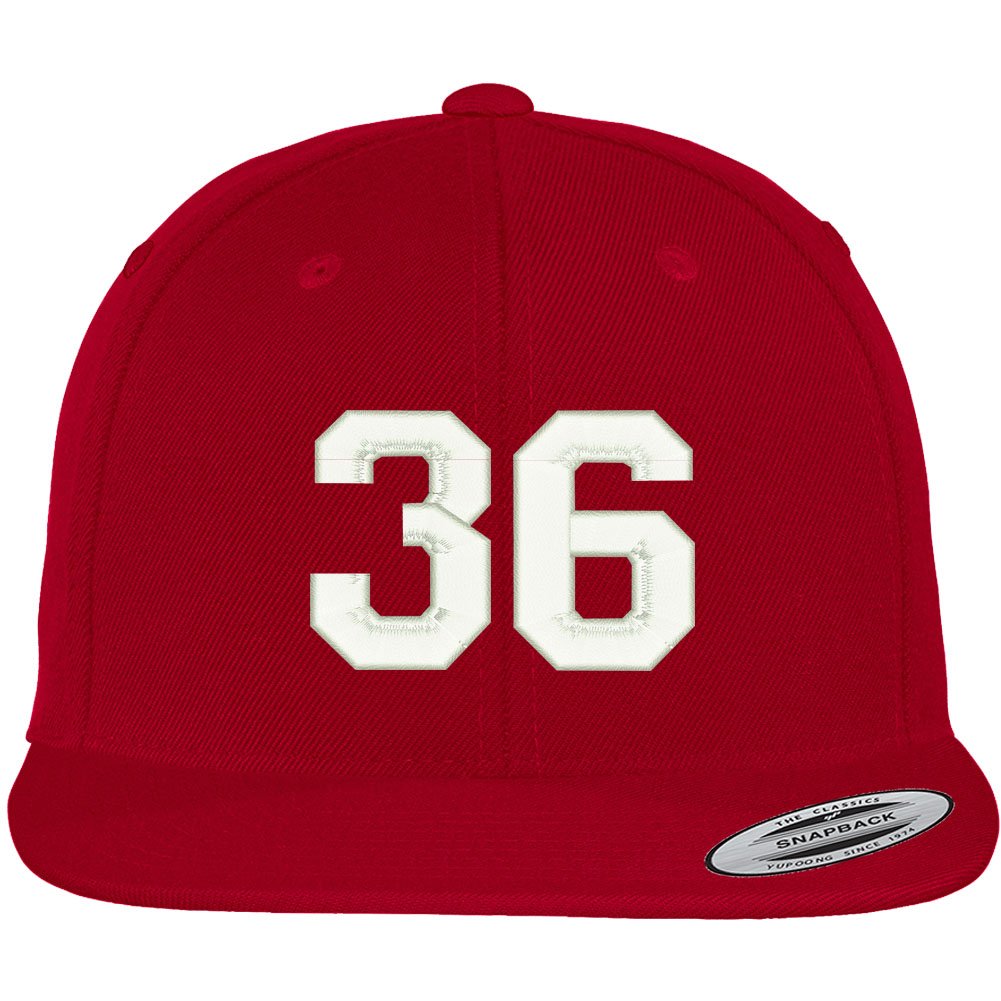 Trendy Apparel Shop Number 36 Collegiate Varsity Font Embroidered Flat Bill Snapback Cap