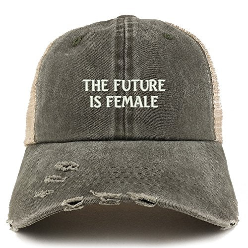 Trendy Apparel Shop The Future is Female Embroidered Frayed Bill Trucker Mesh Back Cap