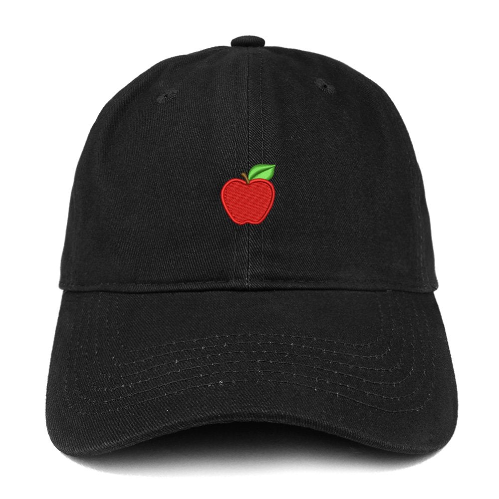 Trendy Apparel Shop Small Apple Embroidered Low Profile Soft Cotton Baseball Cap - Black