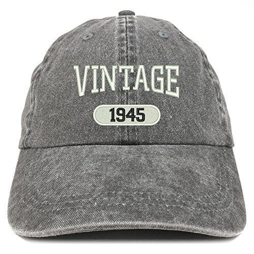 Trendy Apparel Shop Vintage 1945 Embroidered 76th Birthday Soft Crown Washed Cotton Cap