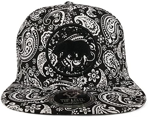 Trendy Apparel Shop California Bear 3D Embroidered Paisley Print Flat Bill Snapback Cap