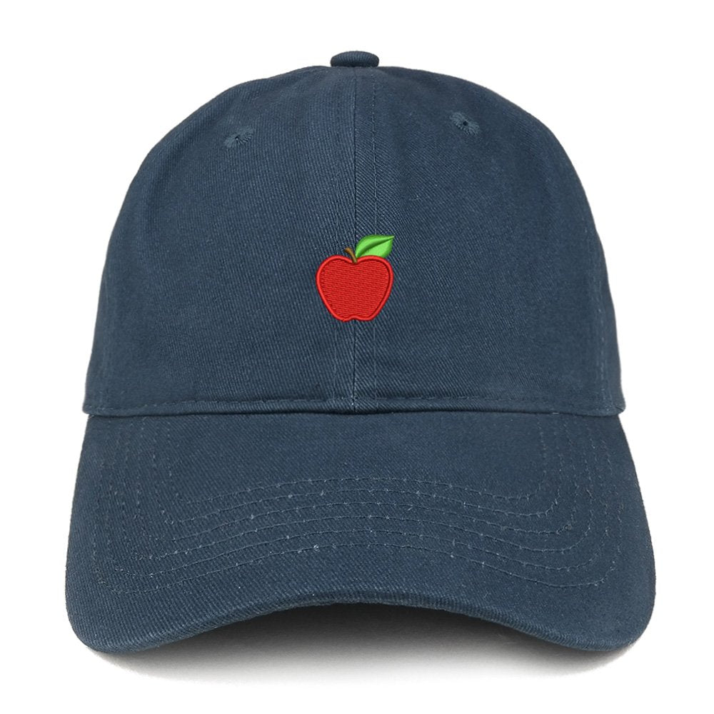 Trendy Apparel Shop Small Apple Embroidered Low Profile Soft Cotton Baseball Cap - Black