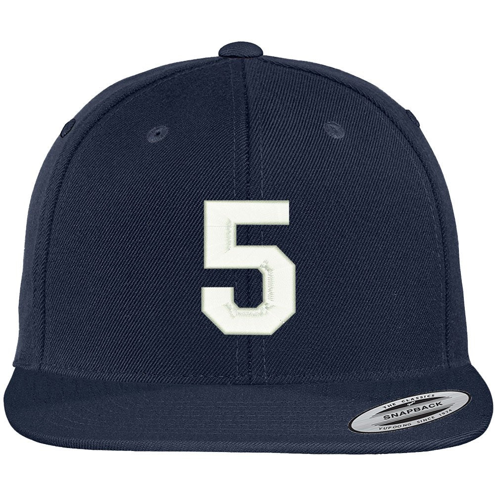 Trendy Apparel Shop Number 5 Collegiate Varsity Font Embroidered Flat Bill Snapback Cap