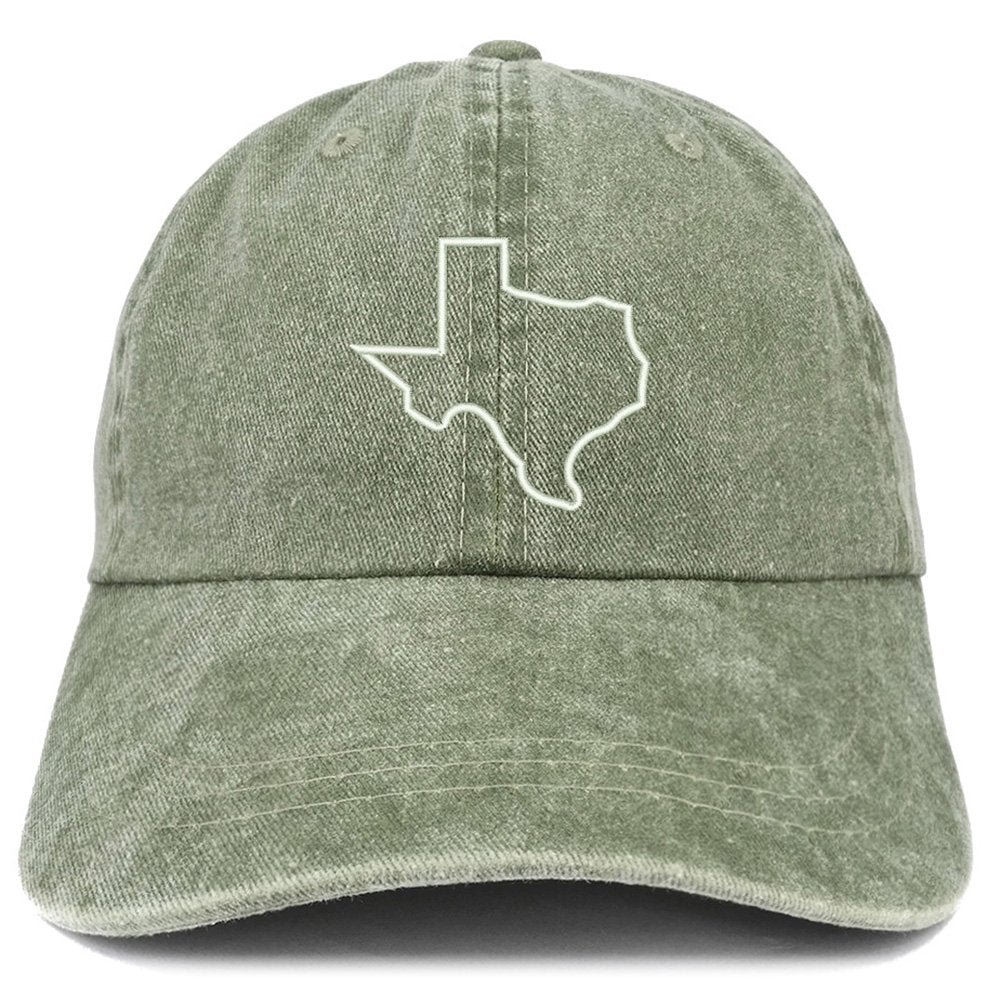 Trendy Apparel Shop Texas State Outline Embroidered Washed Cotton Adjustable Cap - Dark Green