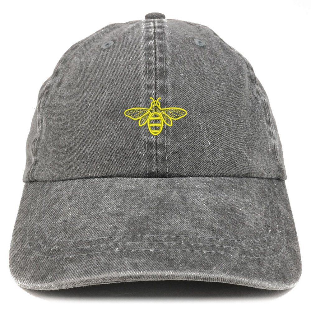 Trendy Apparel Shop Bee Embroidered Washed Cotton Adjustable Cap - Light Blue