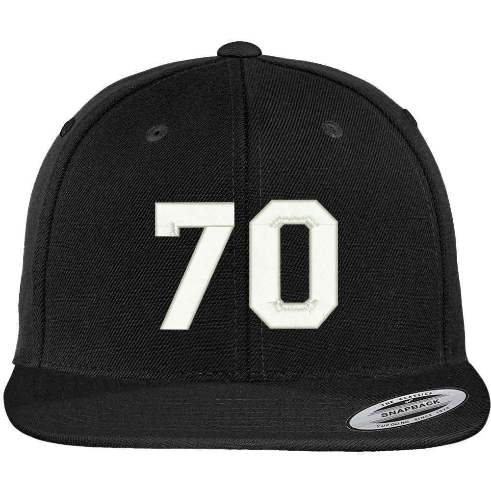 Trendy Apparel Shop Number 70 Collegiate Varsity Font Embroidered Flat Bill Snapback Cap