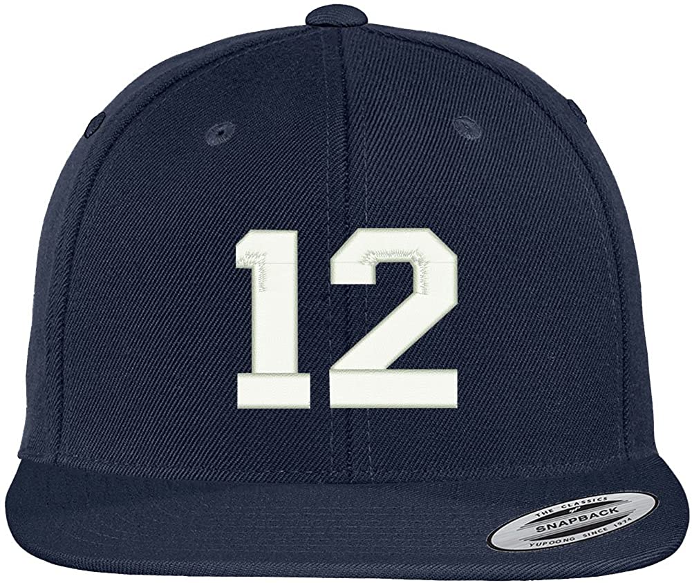 Trendy Apparel Shop Number 12 Collegiate Varsity Font Embroidered Flat Bill Snapback Cap