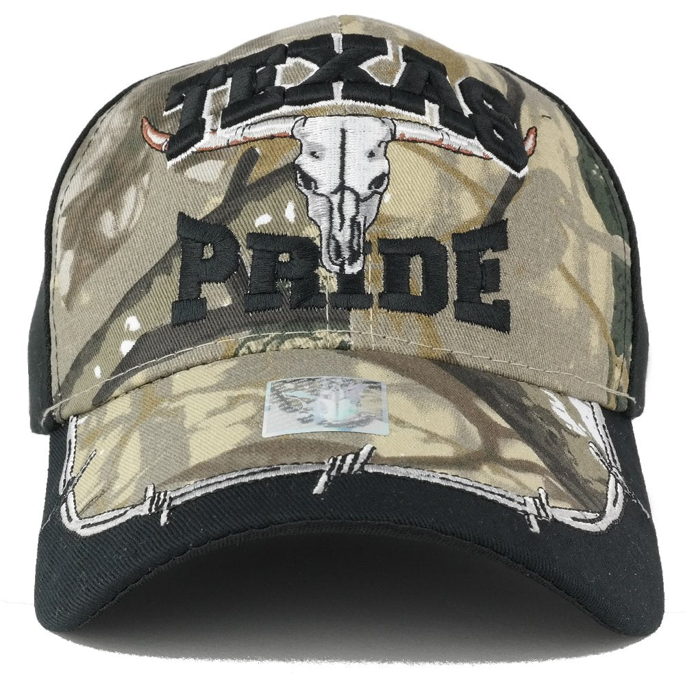 Trendy Apparel Shop Texas Pride Ox Skull Embroidered Camo Adjustable Baseball Cap