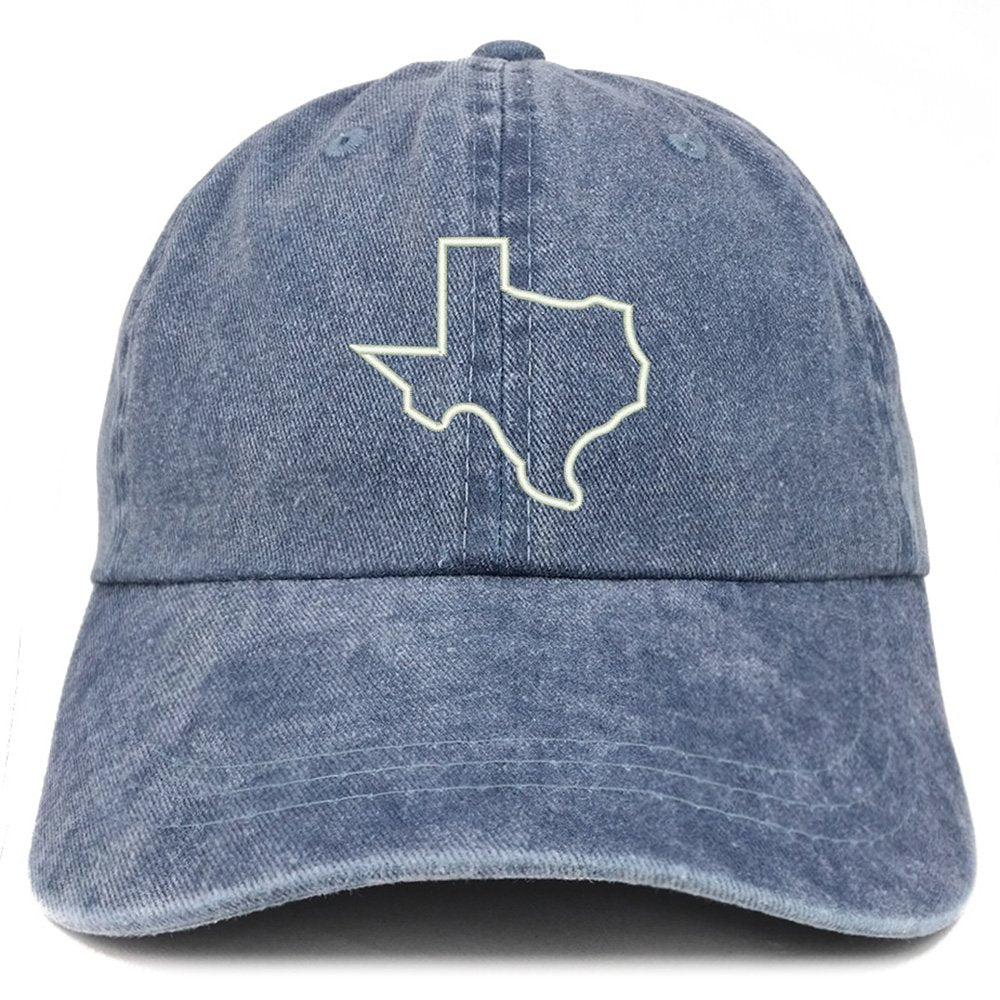 Trendy Apparel Shop Texas State Outline Embroidered Washed Cotton Adjustable Cap - Dark Green