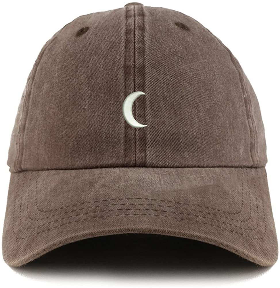 Trendy Apparel Shop Crescent Moon Embroidered Pigment Dyed Unstructured Cap - Khaki Green