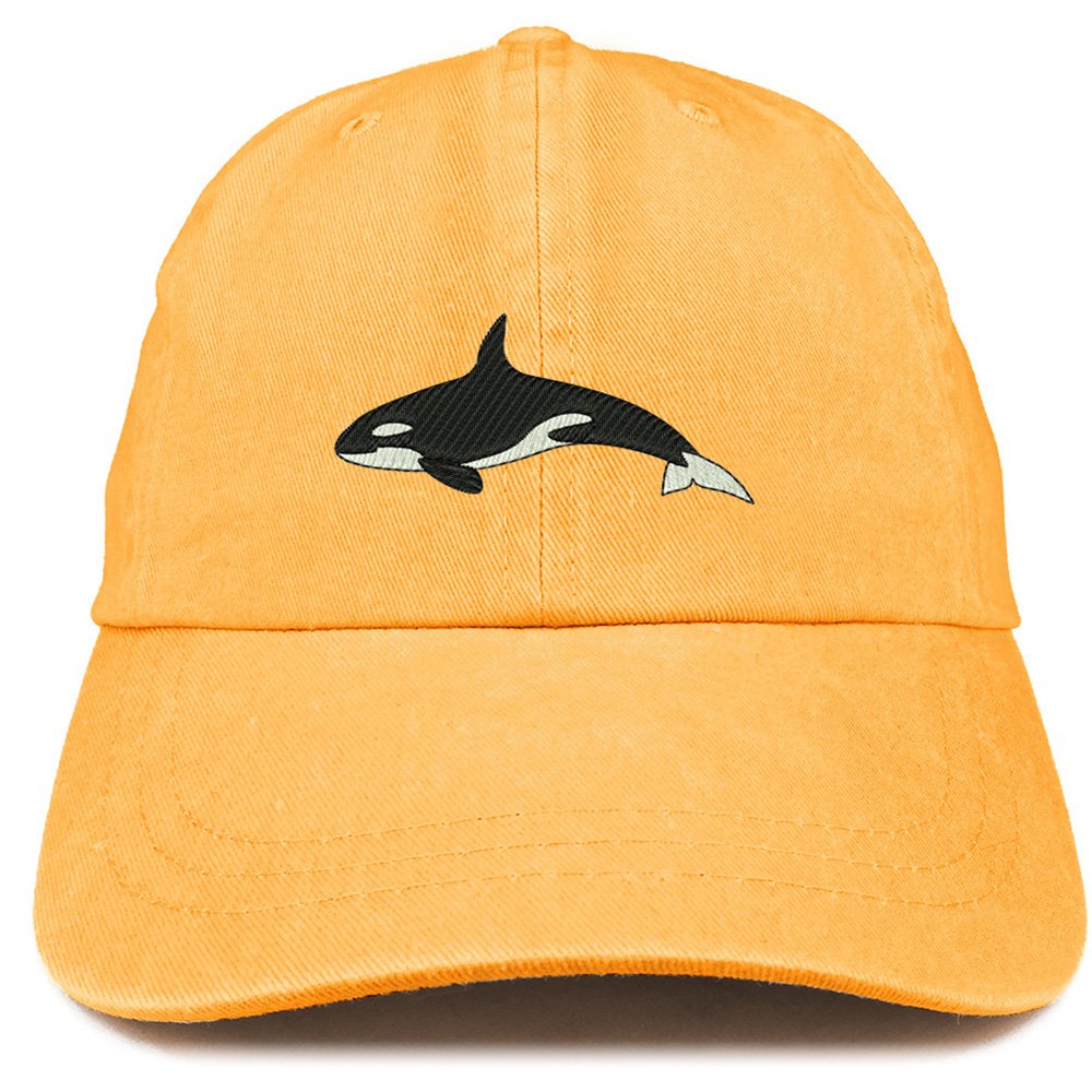 Trendy Apparel Shop Orca Killer Whale Embroidered Pigment Dyed 100% Cotton Cap - Khaki