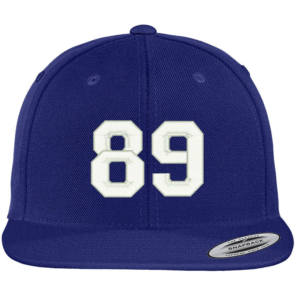 Trendy Apparel Shop Number 89 Collegiate Varsity Font Embroidered Flat Bill Snapback Cap