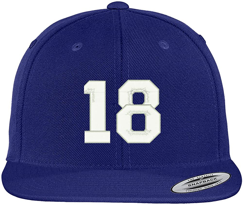 Trendy Apparel Shop Number 18 Collegiate Varsity Font Embroidered Flat Bill Snapback Cap