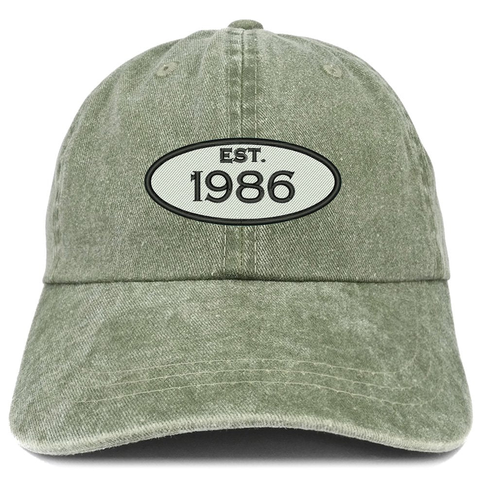 Trendy Apparel Shop Established 1985 Embroidered 33rd Birthday Gift Pigment Dyed Washed Cotton Cap - Dark Green