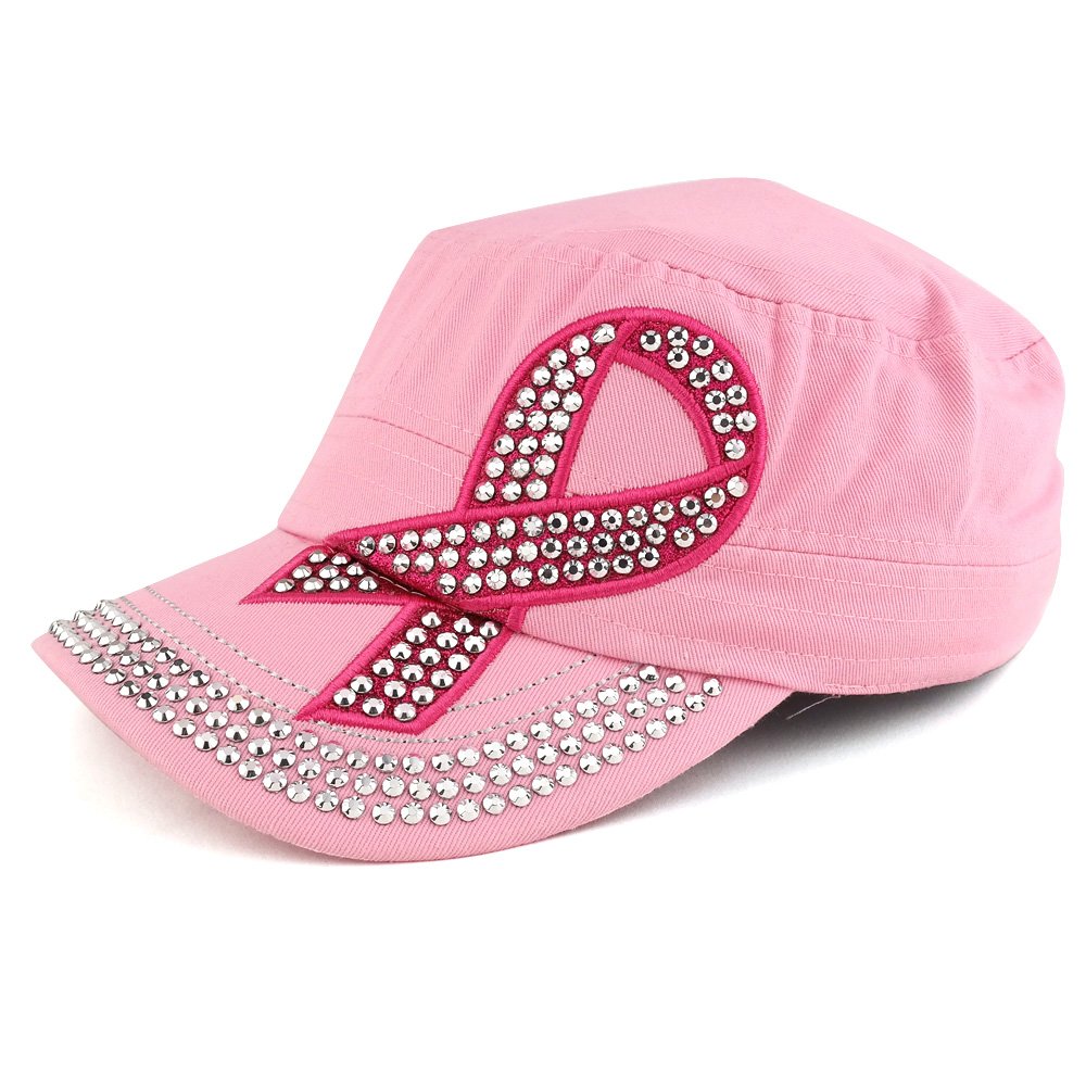 Trendy Apparel Shop Breast Cancer Pink Ribbon Cubic Stone Jeep Style Adjustable Cap