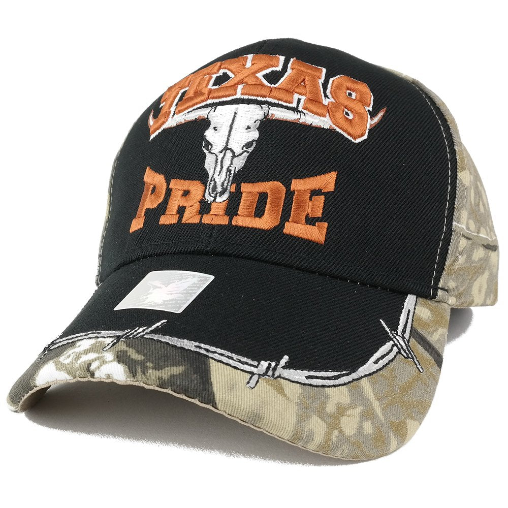 Trendy Apparel Shop Texas Pride Ox Skull Embroidered Camo Adjustable Baseball Cap