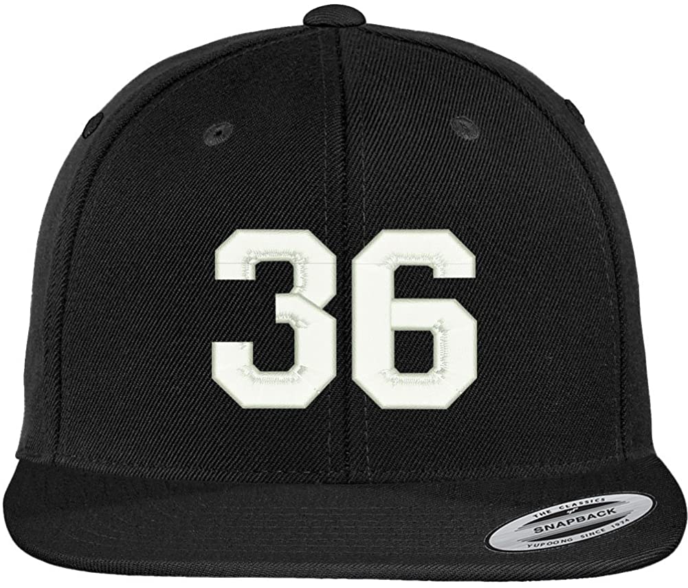 Trendy Apparel Shop Number 36 Collegiate Varsity Font Embroidered Flat Bill Snapback Cap