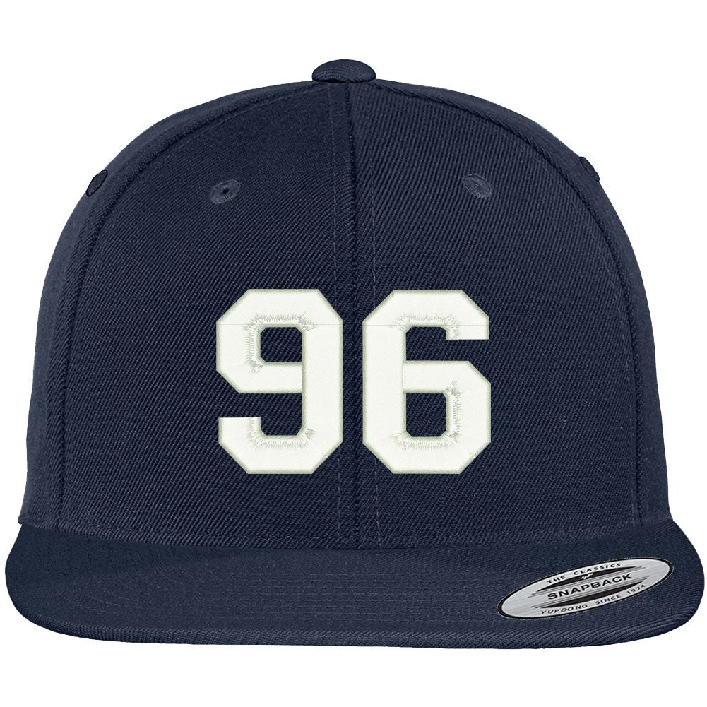 Trendy Apparel Shop Number 96 Collegiate Varsity Font Embroidered Flat Bill Snapback Cap