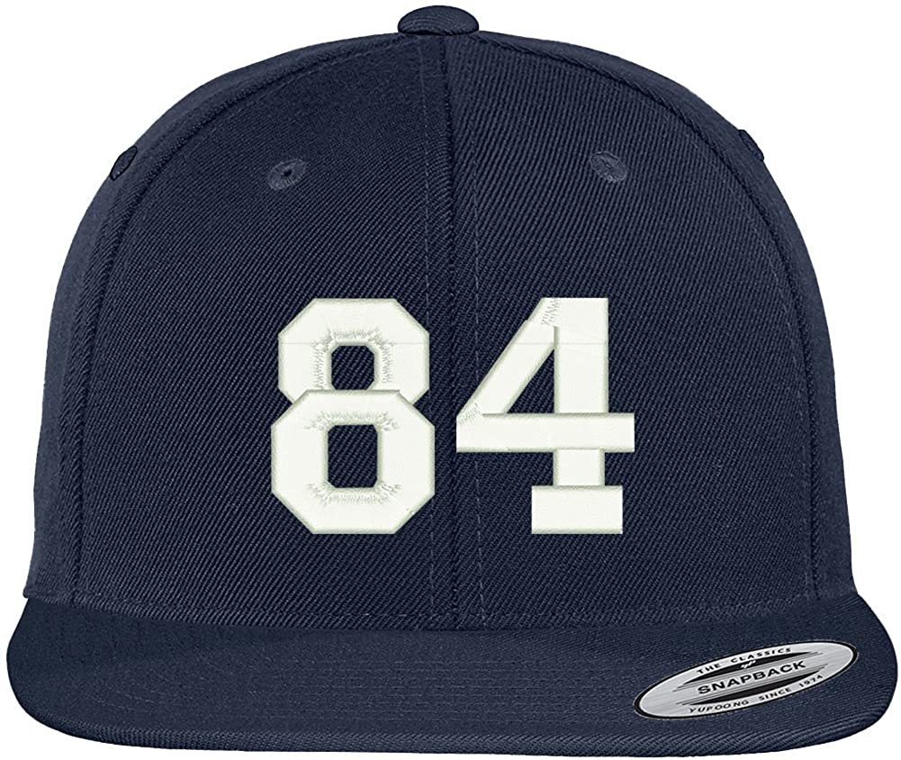 Trendy Apparel Shop Number 84 Collegiate Varsity Font Embroidered Flat Bill Snapback Cap