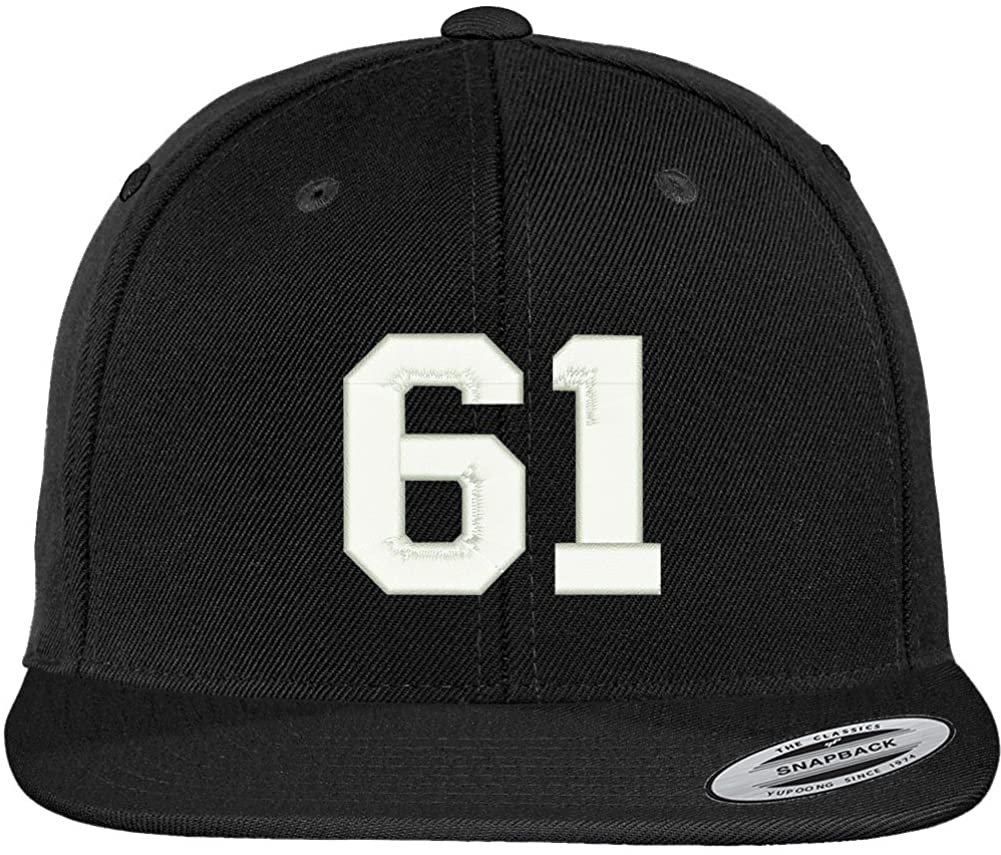 Trendy Apparel Shop Number 61 Collegiate Varsity Font Embroidered Flat Bill Snapback Cap - Black