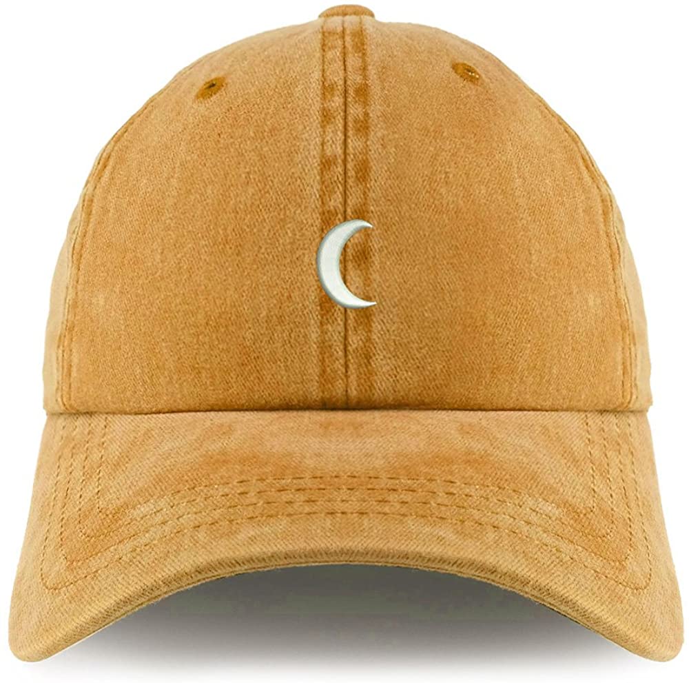 Trendy Apparel Shop Crescent Moon Embroidered Pigment Dyed Unstructured Cap - Khaki Green