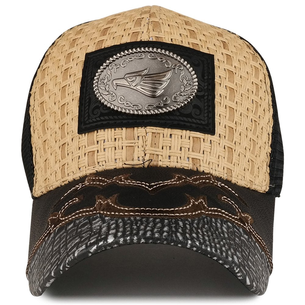 Trendy Apparel Shop Straw Design Metallic Hecho EN Mexico Eagle Metal Logo  Mesh Baseball Cap