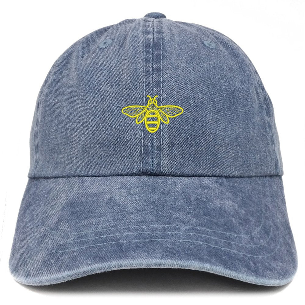 Trendy Apparel Shop Bee Embroidered Washed Cotton Adjustable Cap - Light Blue