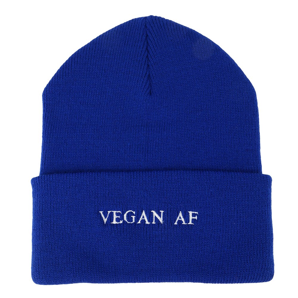 Trendy Apparel Shop Vegan AF Embroidered Super Stretch Winter Cuff Long Beanie - Grey