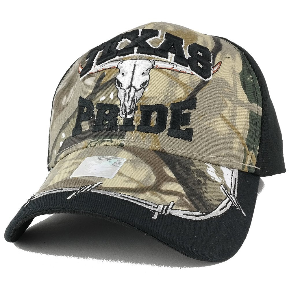 Trendy Apparel Shop Texas Pride Ox Skull Embroidered Camo Adjustable Baseball Cap