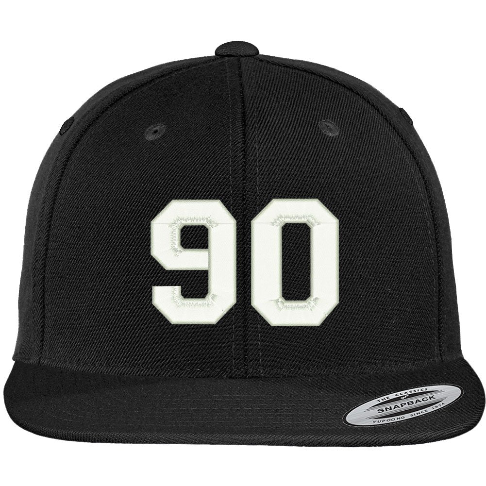 Trendy Apparel Shop Number 90 Collegiate Varsity Font Embroidered Flat Bill Snapback Cap - Red