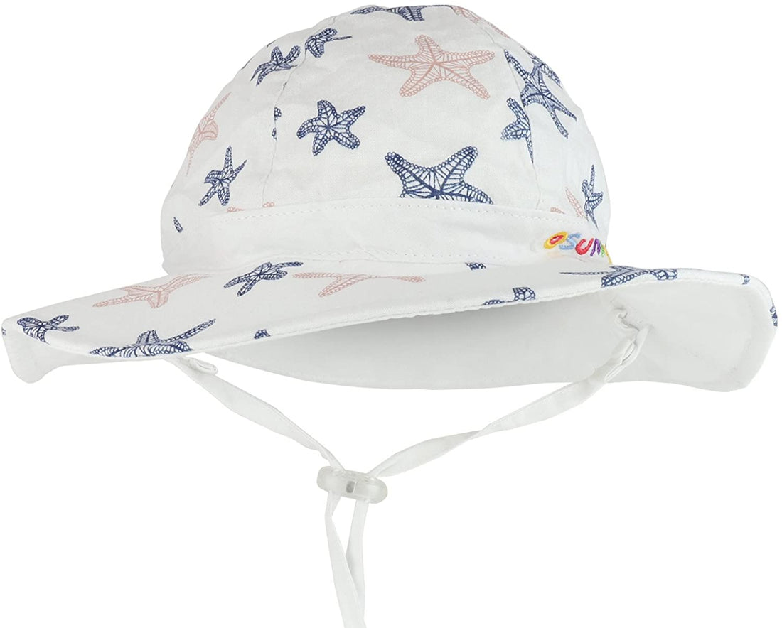 Trendy Apparel Shop Infant Baby Girl's Reversible Starfish UPF Sun Floppy Cotton Hat