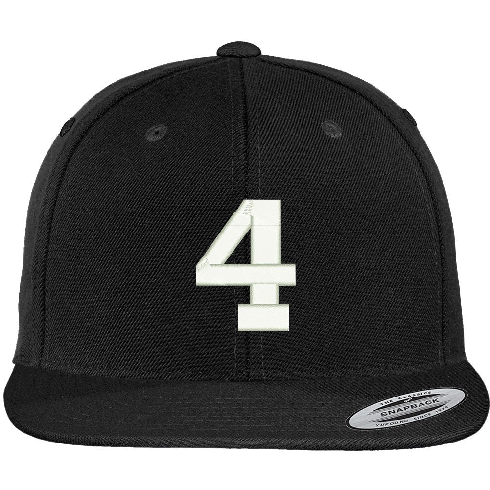 Trendy Apparel Shop Number 4 Collegiate Varsity Font Embroidered Flat Bill Snapback Cap