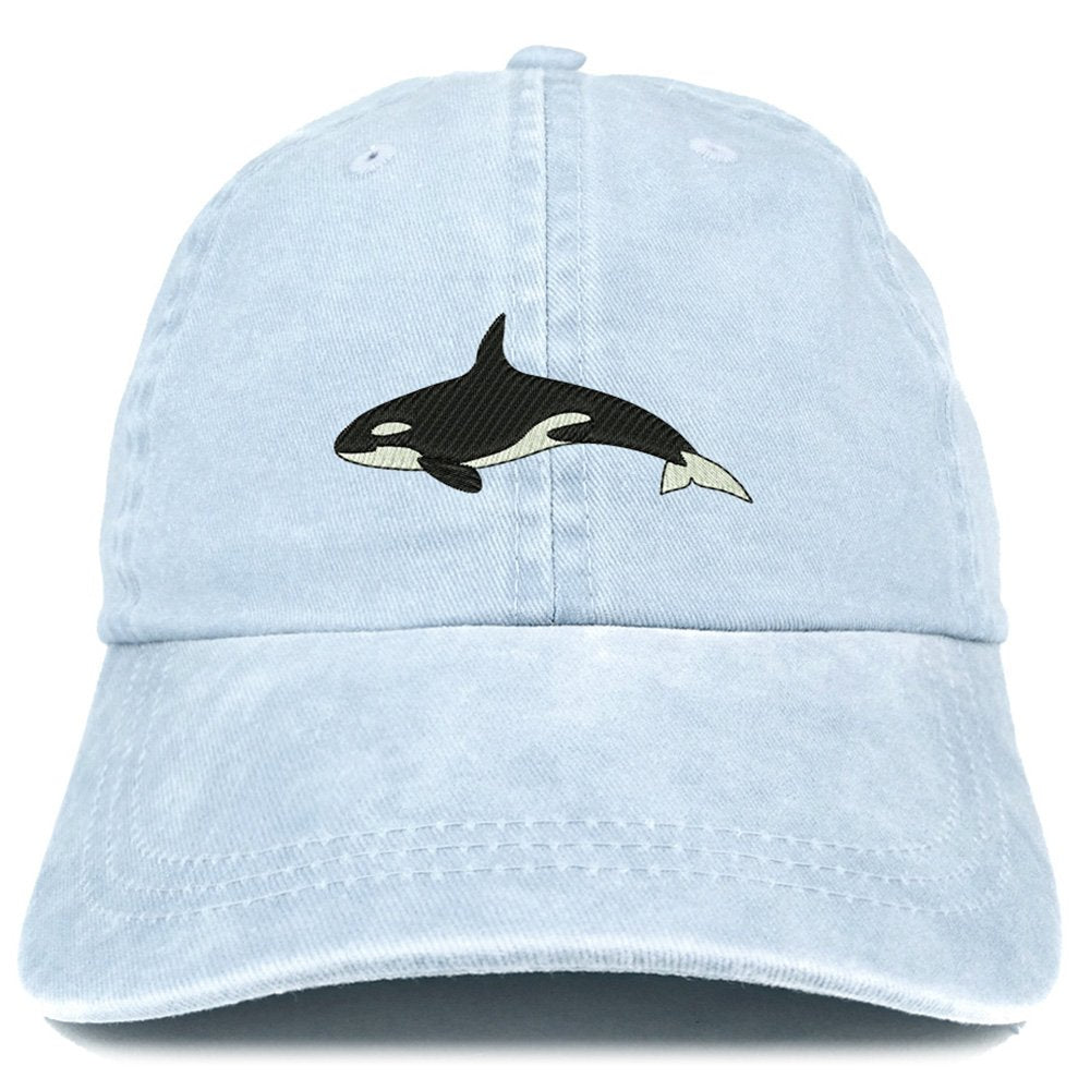 Trendy Apparel Shop Orca Killer Whale Embroidered Pigment Dyed 100% Cotton Cap - Khaki