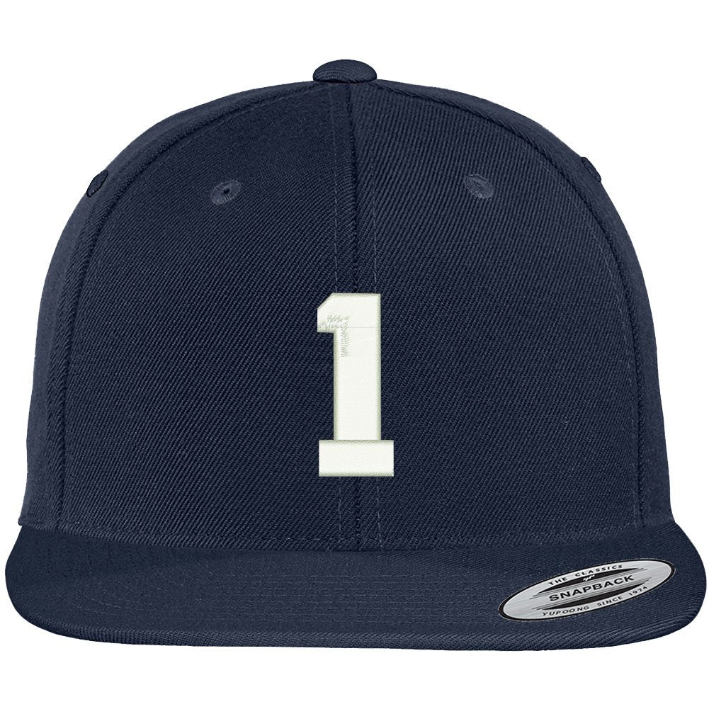 Trendy Apparel Shop Number 1 Collegiate Varsity Font Embroidered Flat Bill Snapback Cap