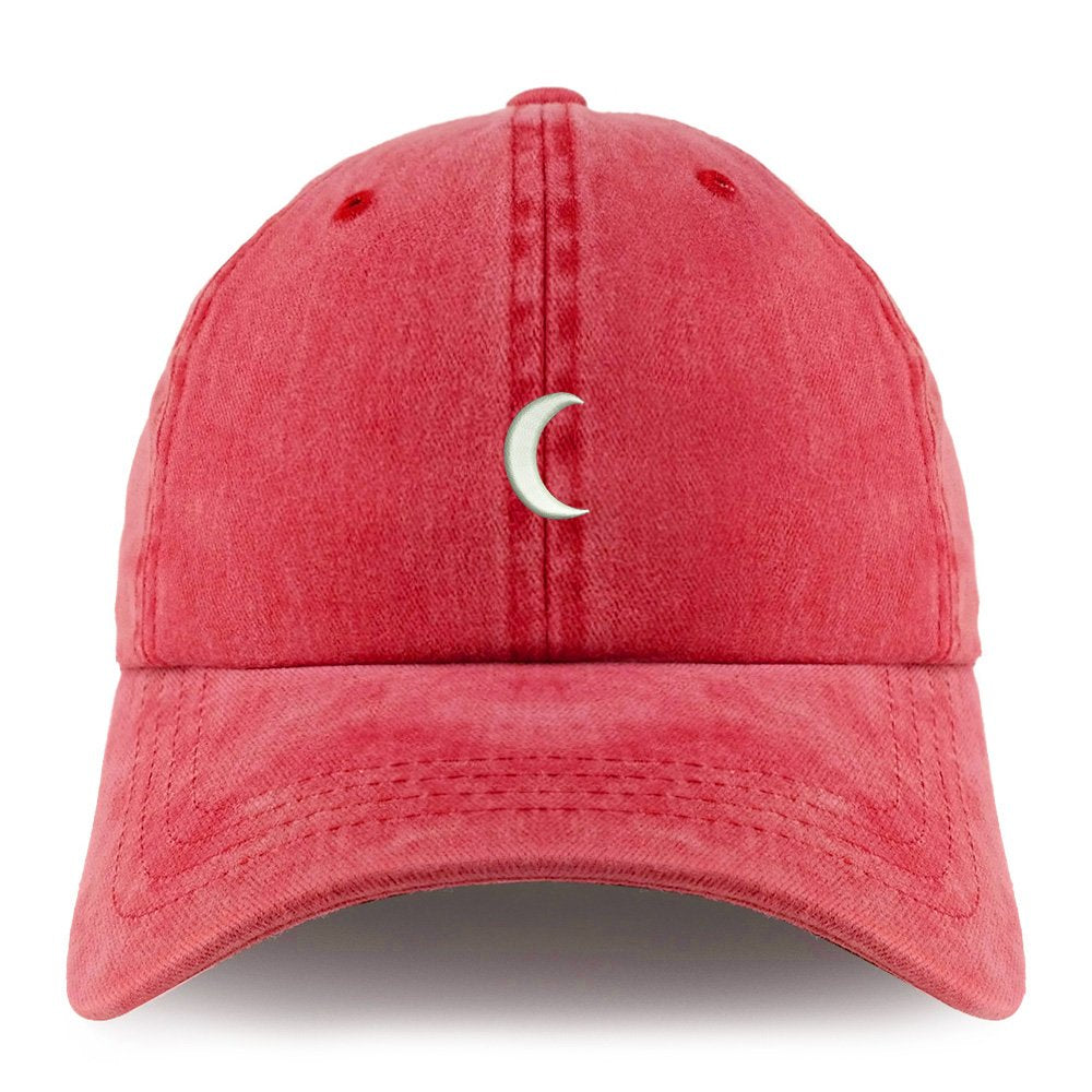 Trendy Apparel Shop Crescent Moon Embroidered Pigment Dyed Unstructured Cap - Khaki Green