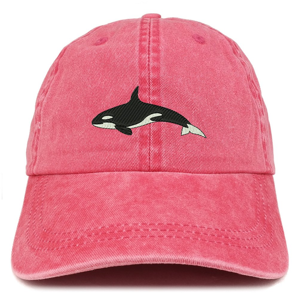 Trendy Apparel Shop Orca Killer Whale Embroidered Pigment Dyed 100% Cotton Cap - Khaki