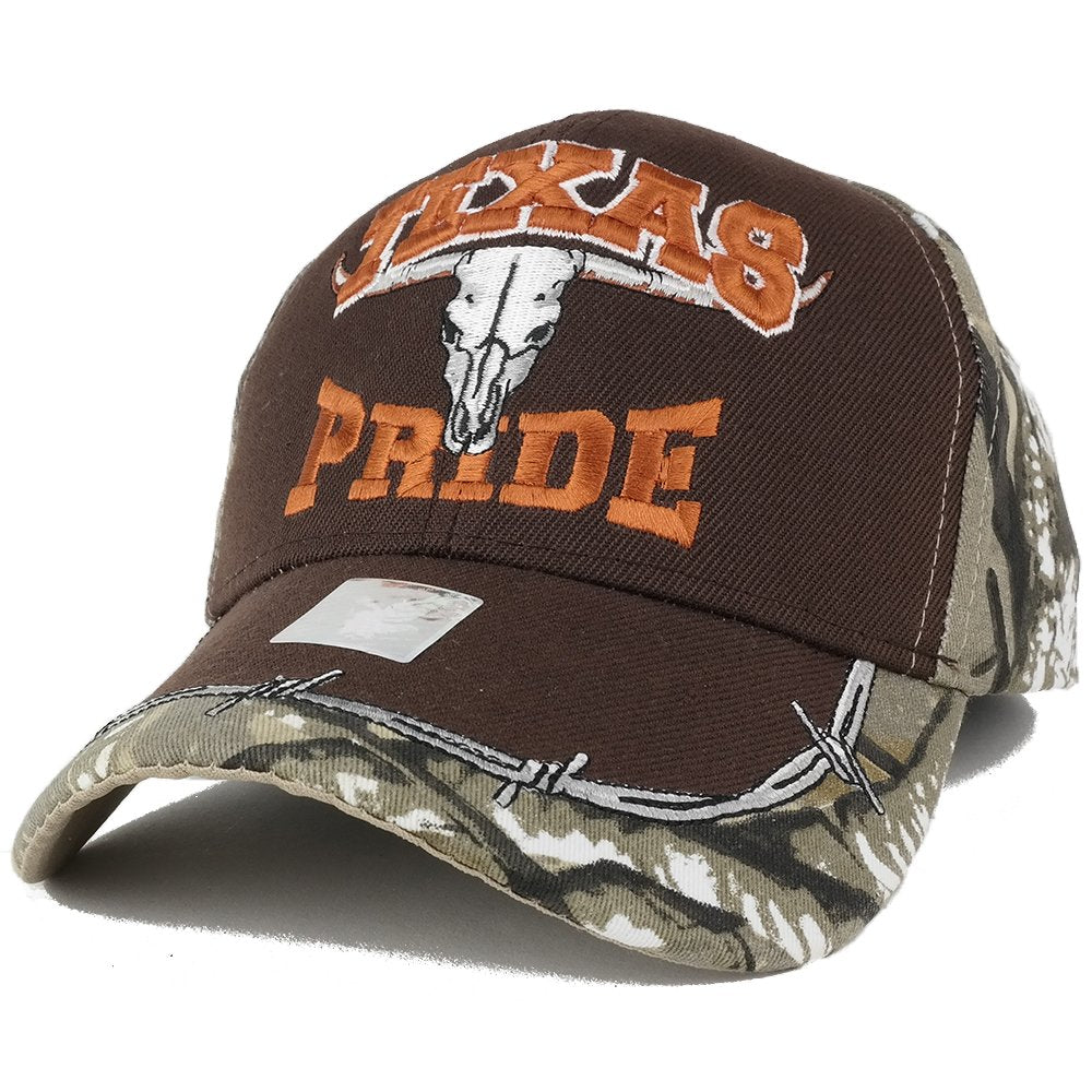 Trendy Apparel Shop Texas Pride Ox Skull Embroidered Camo Adjustable Baseball Cap