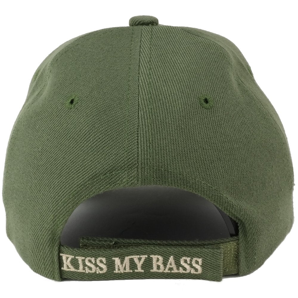 Kiss My Bass Fishing Baseball Cap Green Embroidered Fish Hat Adj Strap back  