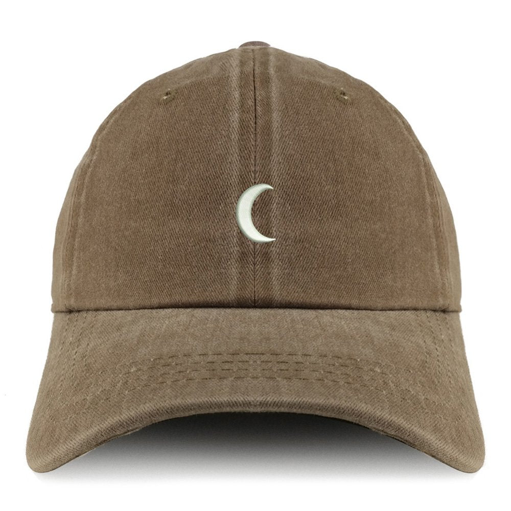 Trendy Apparel Shop Crescent Moon Embroidered Pigment Dyed Unstructured Cap - Khaki Green