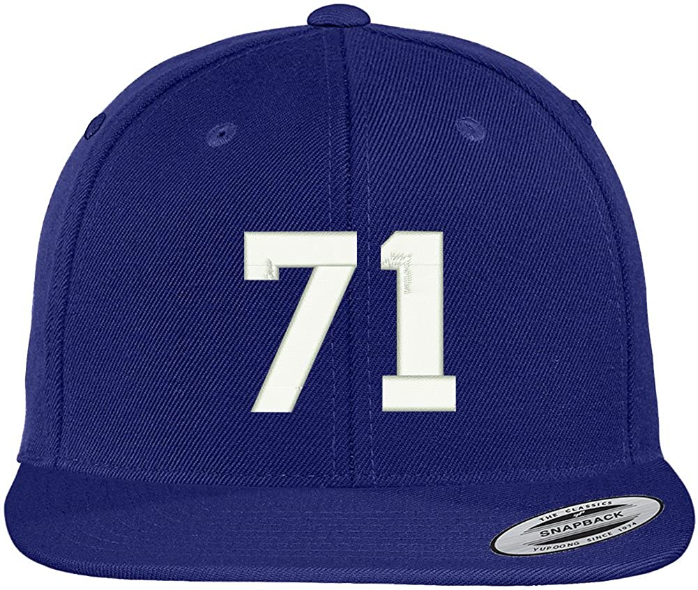 Trendy Apparel Shop Number 71 Collegiate Varsity Font Embroidered Flat Bill Snapback Cap