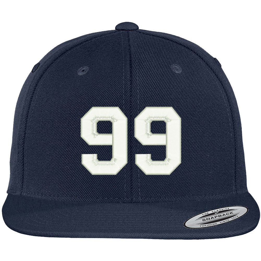 Trendy Apparel Shop Number 99 Collegiate Varsity Font Embroidered Flat Bill Snapback Cap