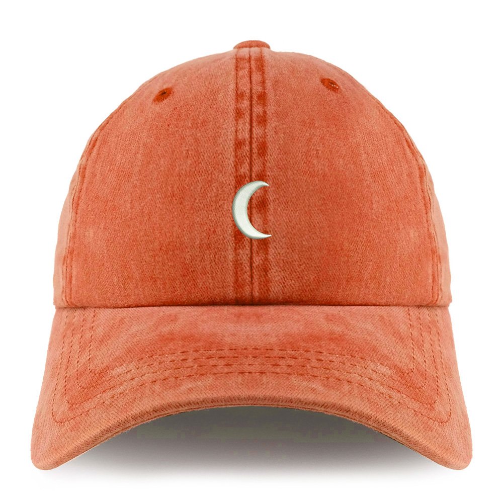 Trendy Apparel Shop Crescent Moon Embroidered Pigment Dyed Unstructured Cap - Khaki Green